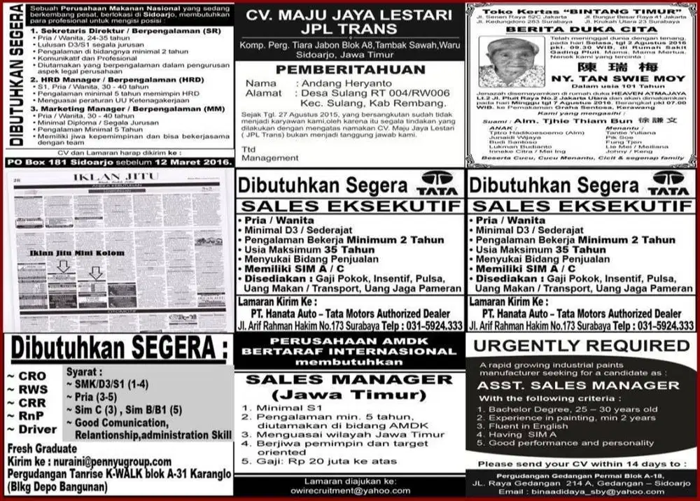 Advertising Agen Iklan koran jawa Pos Kompas Surya Memorandum Bangsa