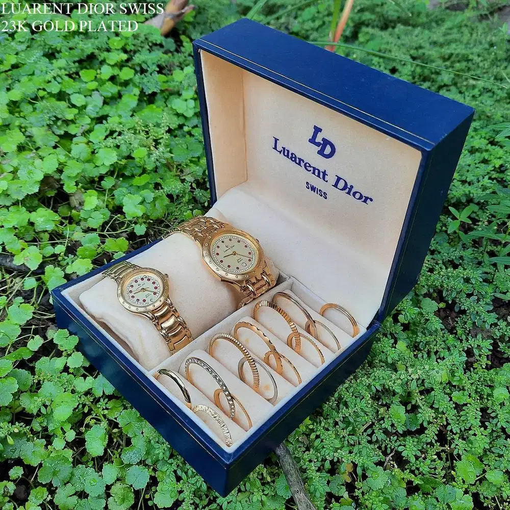 Jam tangan Luarent Dior couple 23K gold plate full set swiss movt