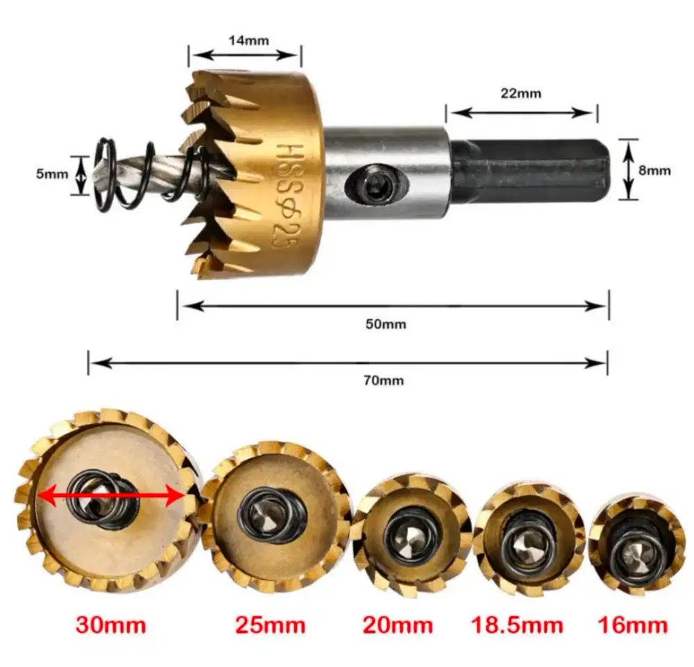 (RUMAH TEKNIK JOGJA)Hole saw utk lobang logam 5 pcs ukuran