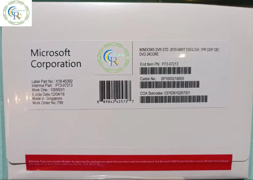 Windows Server 2019 Standard 24 Core Fullpack Original aktif Permanent