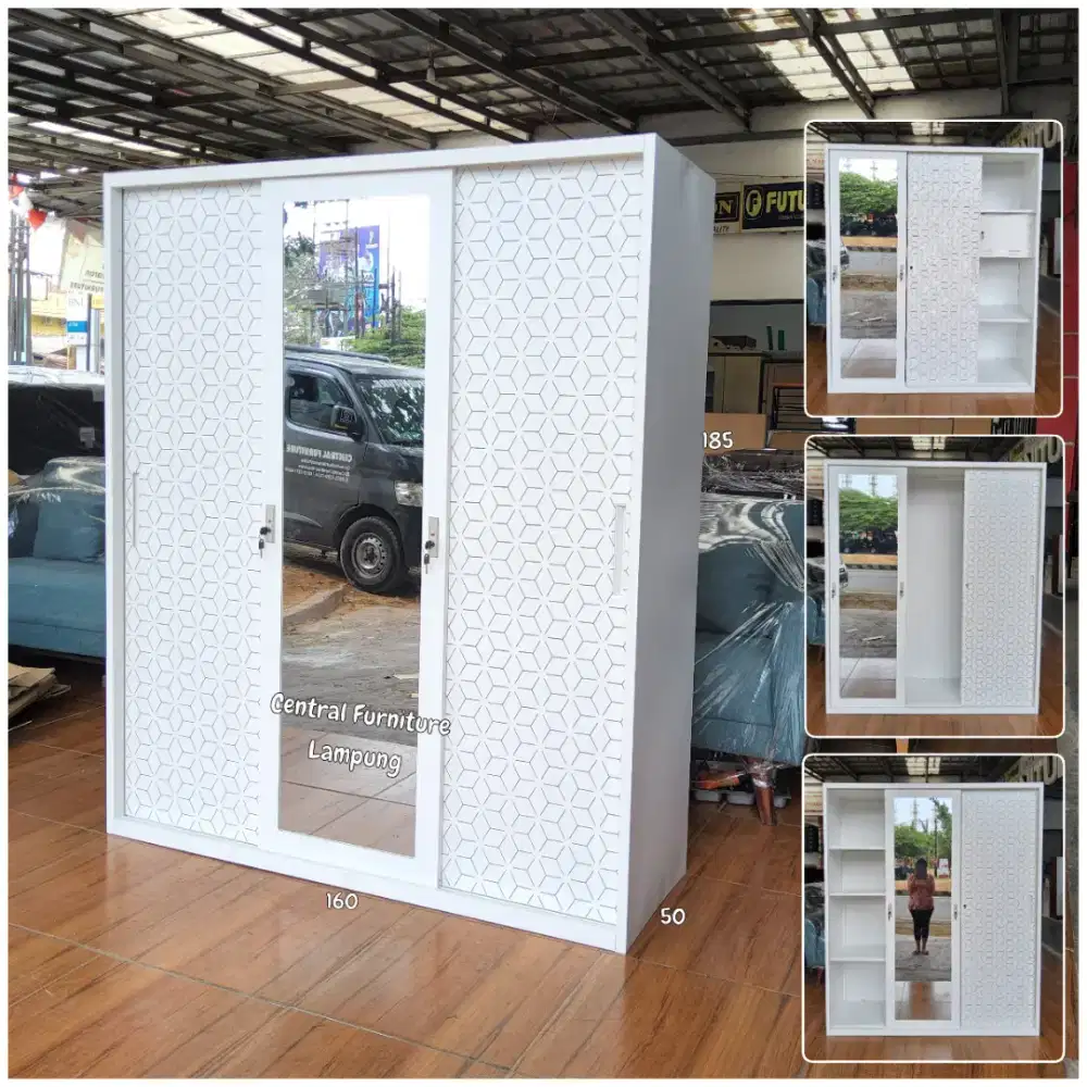 Lemari Pakaian 3 Pintu Sliding Plat Besi