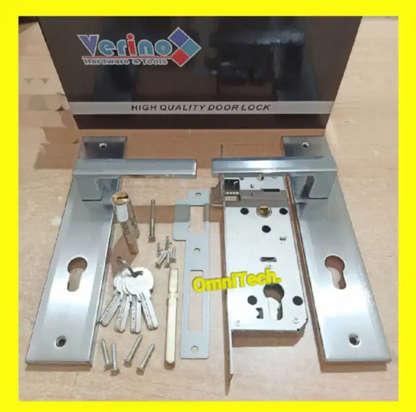 Handle Gagang Kunci Pintu Kayu Set Kotak Besar Silver 4 Anak Kunci
