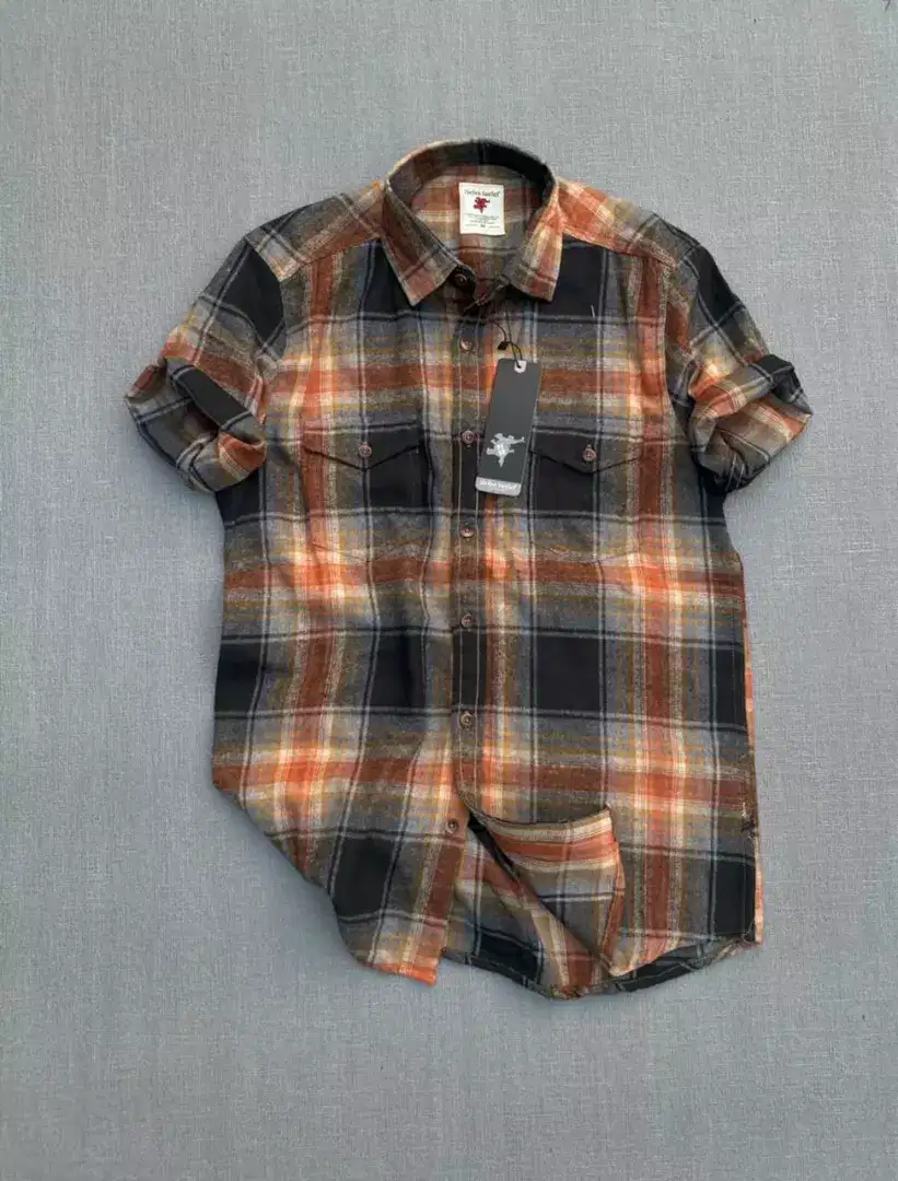 Kemeja Flanel Pendek Model Kantong dua. MAM D002. Bisa COD