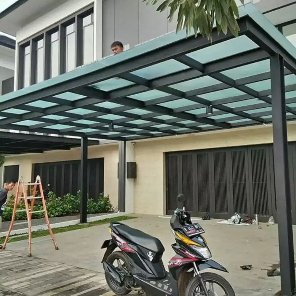 Canopy kaca, alderon, polycarbonate, solarflat, spandek pasir,dll