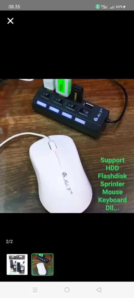 USB Hub 4 port with saklar, led & mobile telescope jepit