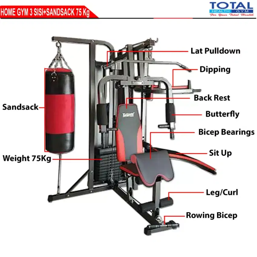 Alat fitnes home gym 3 sisi samsak+speed ball