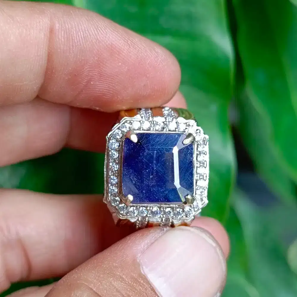 Cincin Batu Permata Natural BLUE SAPPHIRE + Memo (8,44ct)
