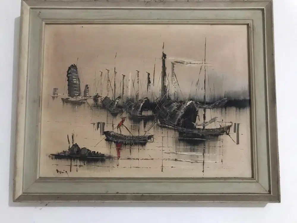 lukisan vintage cat minyak 1940-50