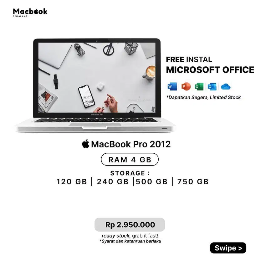 FREE INSTALL OFFICE! MACBOK PR 2012 13 4/240GB INTEL CORE i5