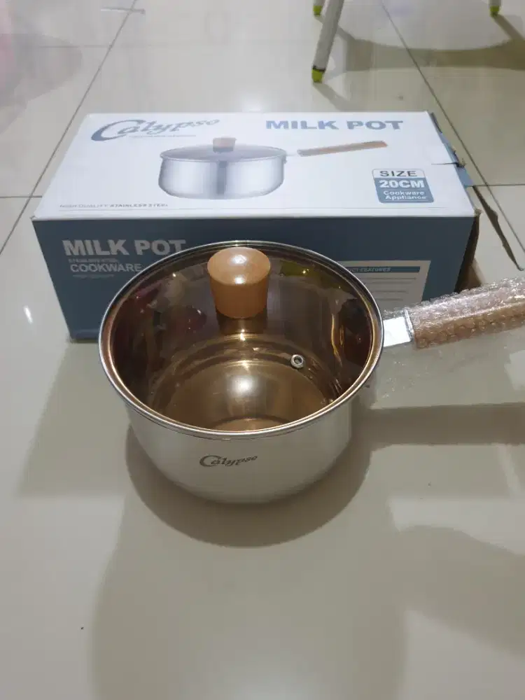 Calypso Milk Pot Panci 20 cm Stainless gangang kayu tutup kaca