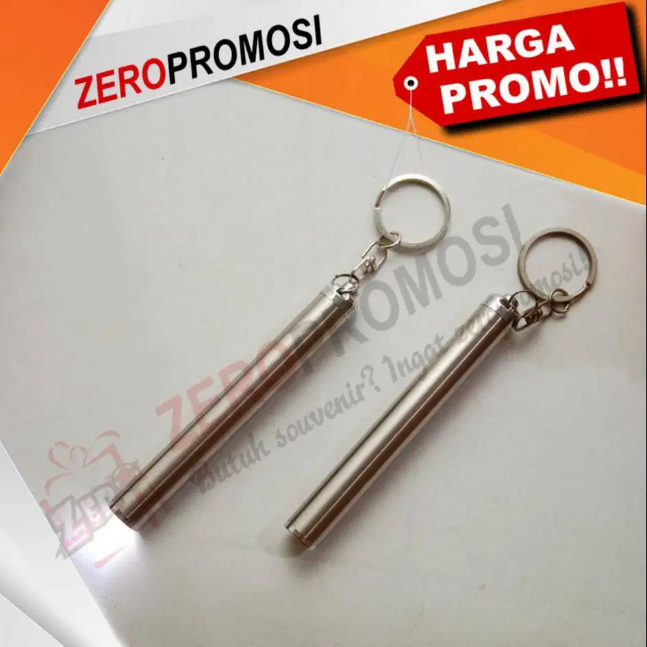 Souvenir Senter Mini Stainles Steel Dengan Gantungan Kunci Murah