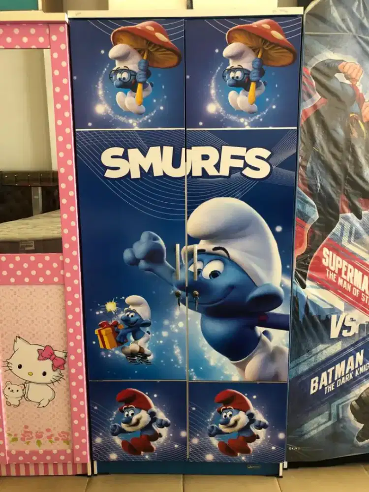 Lemari Pakaian Anak 2 Pintu/ Lemari Baju Anak 2 Pintu Gambar Smurfs 96
