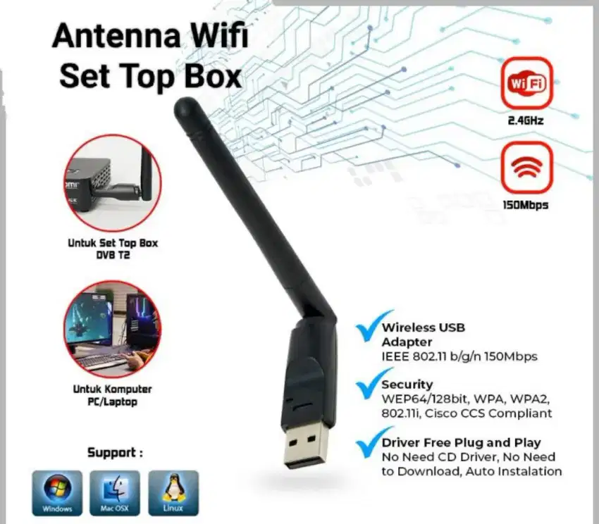 USB WiFi Dongle Mediatek MT7601 Upto 150Mbps Plug & Play