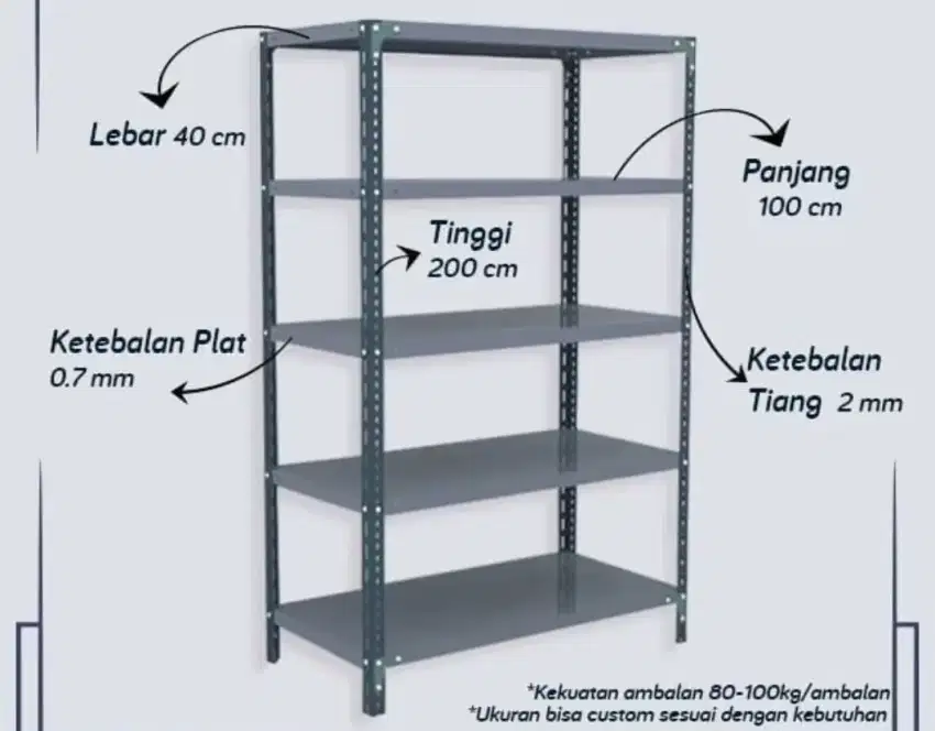 Rak Besi Siku Lubang Uk.L40xP100xT200 5 Ssn Free Ongkir Se-jabodetabek