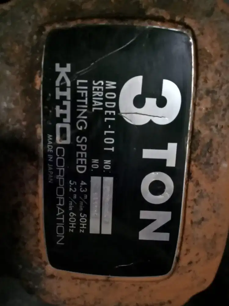 KITO Electric Chain Hoist 3 Ton x 15 Meter, Made In Japan