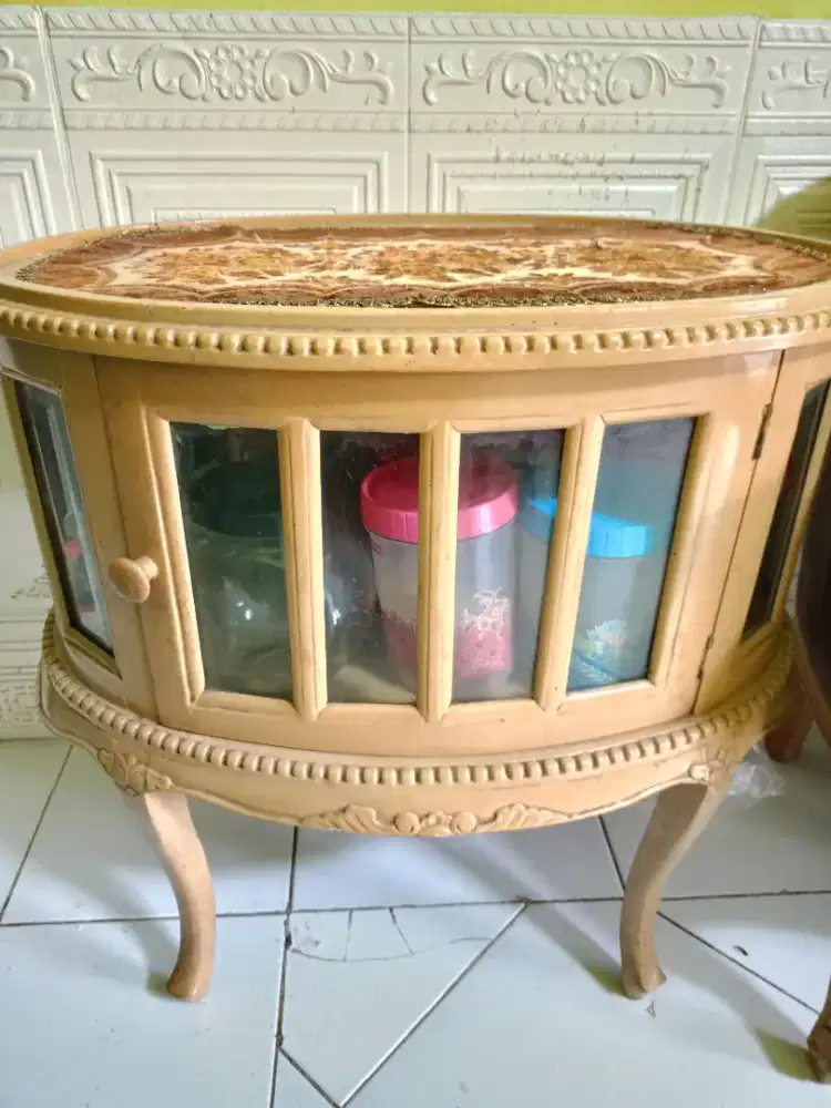 Meja bundar oval unik serbaguna untuk toples, hiasan, piring dab