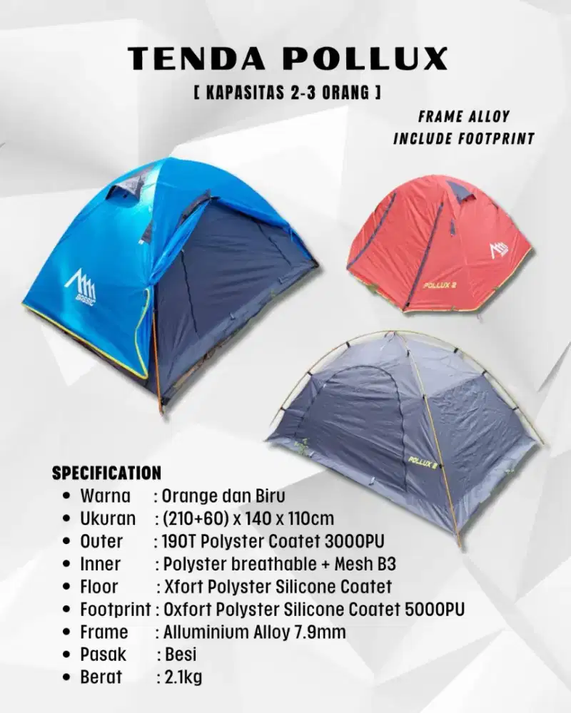 Tenda Dome Pollux 2 Tenda Camping Kap 2-3 Orang