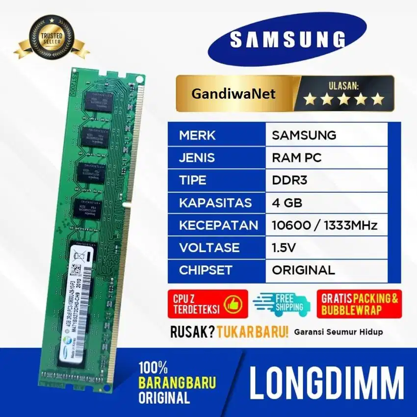 RAM SAMSUNG LONGDIMM DDR3 4GB PC 10600/1333 MHz