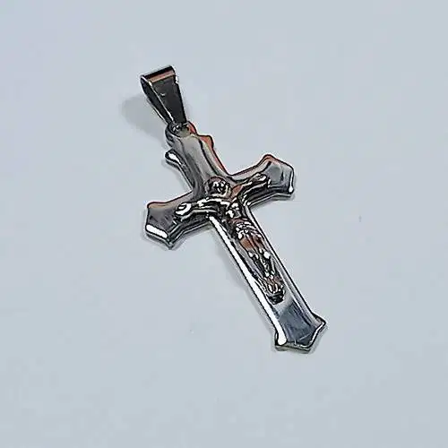 Liontin Kalung Salib Yesus Titanium Silver Cross Necklace New Model