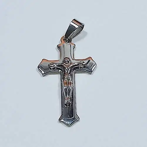 Liontin Kalung Salib Yesus Titanium Silver Cross Necklace New Model