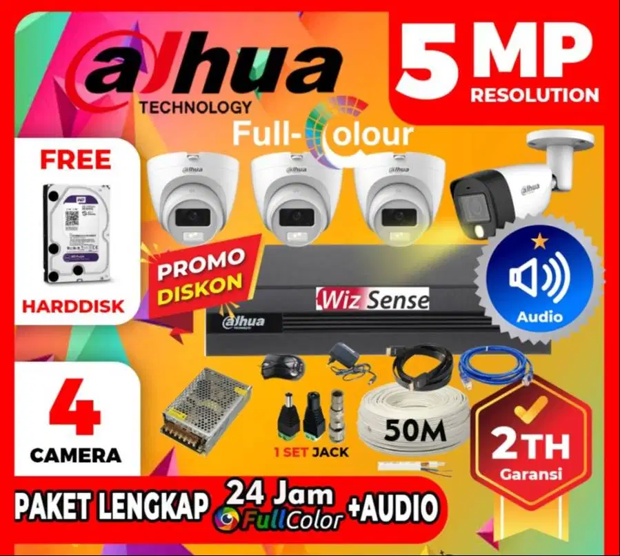 Paket cctv DAHUA 4 Kamera 5MP Colorvu AUDIO MURAH
