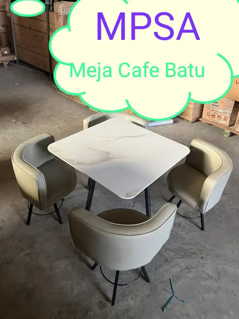 Meja makan cafe segi batu granit 4 kursi