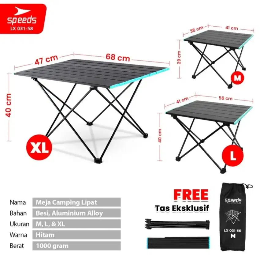 Meja Lipat Aluminium Alloy Speeds 031-56