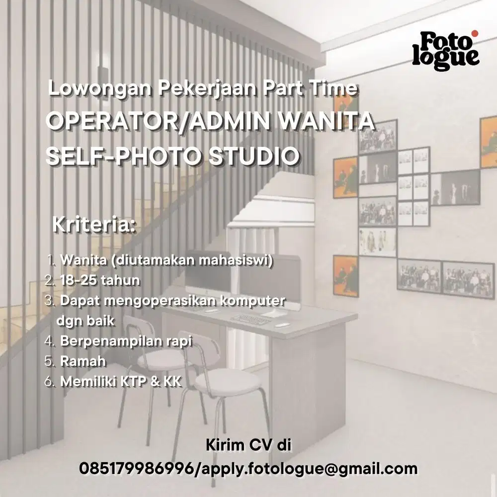 Operator   Admin Self Photo Studio (part-time) - Lowongan - 914478517