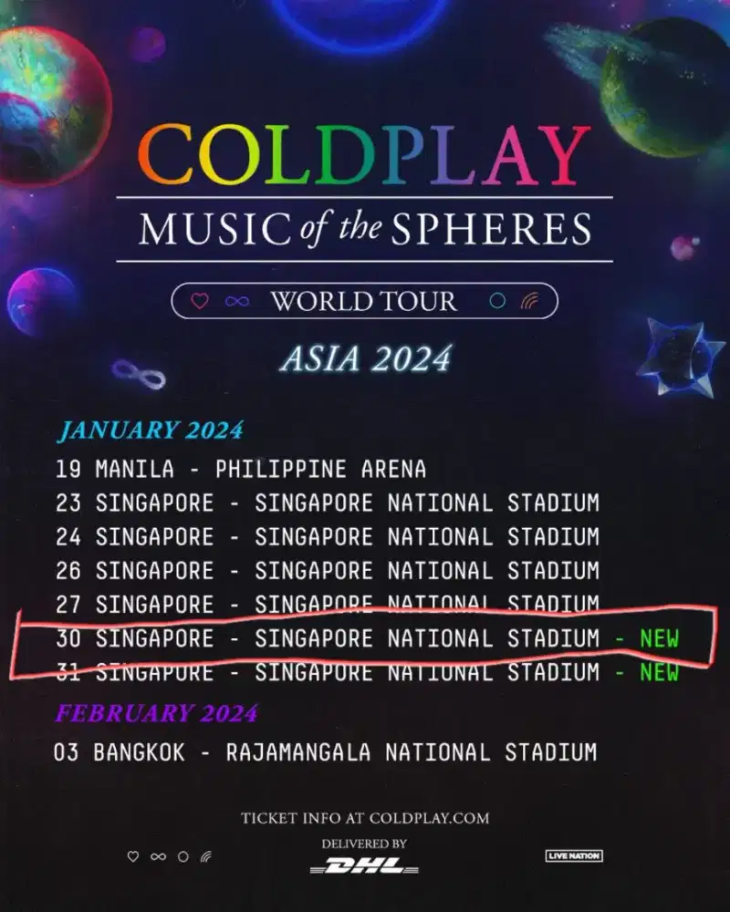 Dijual Cepat Tiket Konser Coldplay Singapore Tanggal 31 Januari 2024 ...