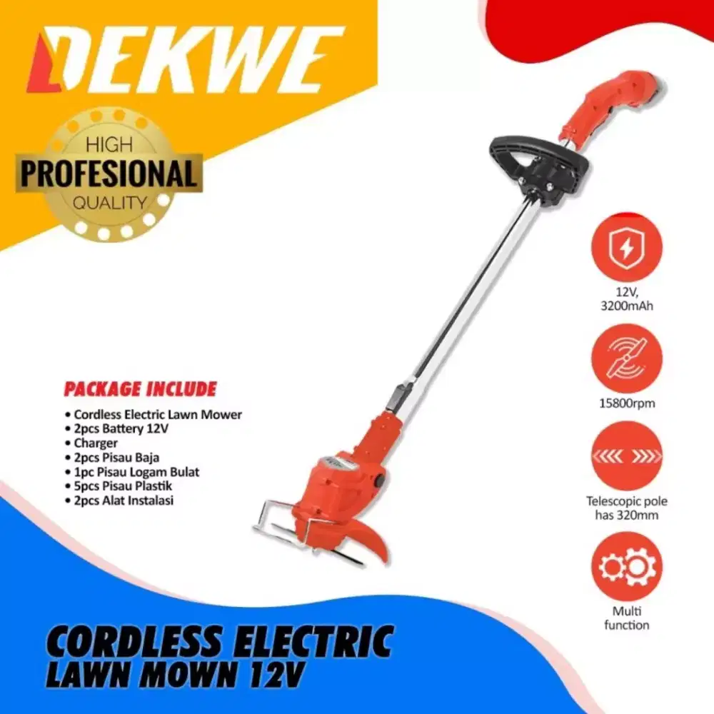 Mesin Potong Rumput Cordless Batre Baterai Cas 12V DEKWE BITEC XENON