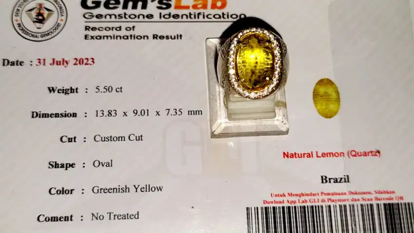 NATURAL YELLOW CITRINE RING PERAK