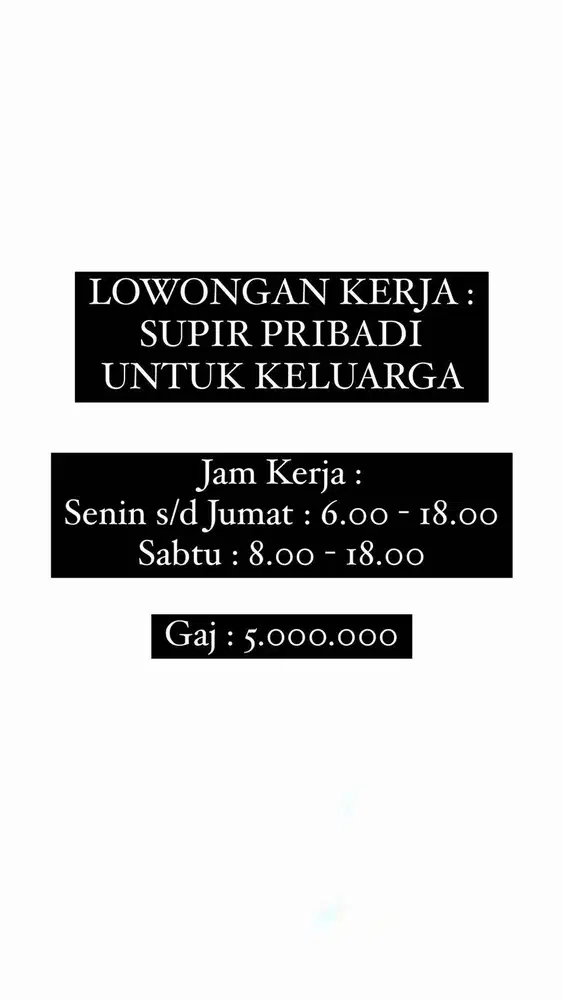 LOWONGAN KERJA SUPIR PRIBADI KELUARGA - Lowongan - 914613516