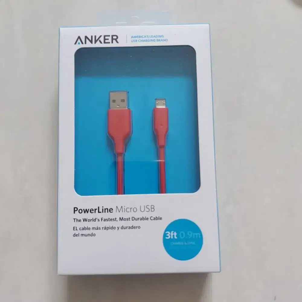 Kabel Charge Anker Powerline micro A8132 Panjang 90 Merah Upto 2A Ori