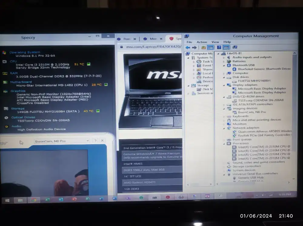 Mantan laptop gaming MSI FX420 Intel VGA Radeon