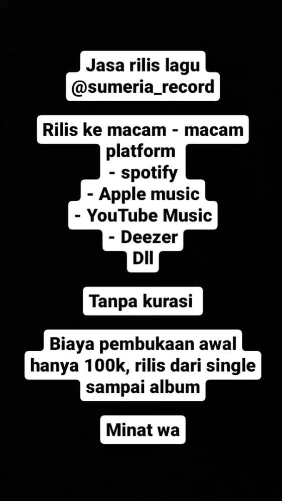 Jasa rilis lagu ke Digital Platform (Spotify,Tiktok,IG Music)