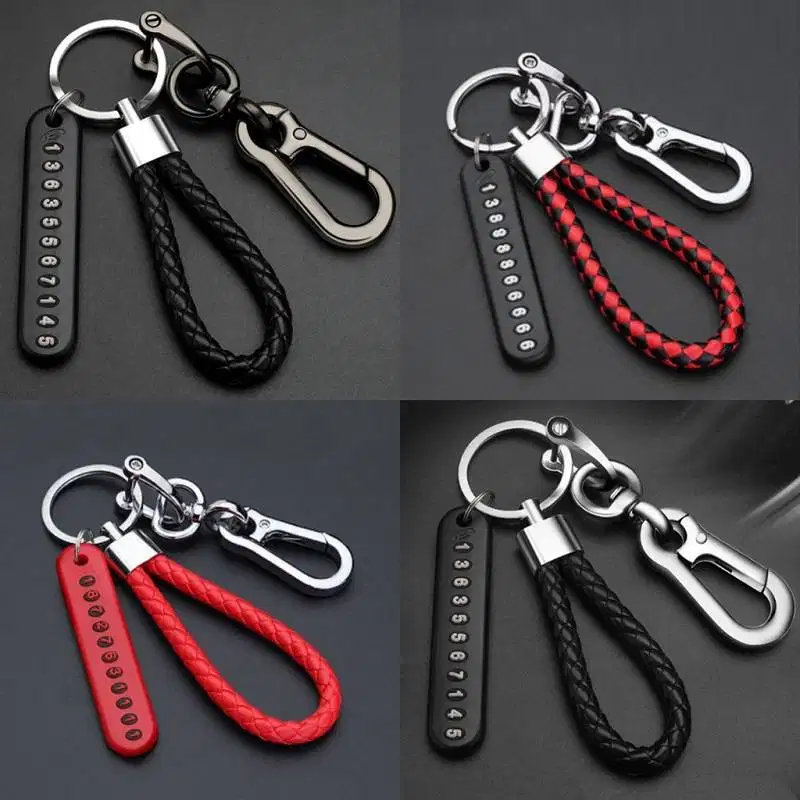 Set Gantungan Kunci Tag Nomor No Handphone HP Buckle Tali Kulit