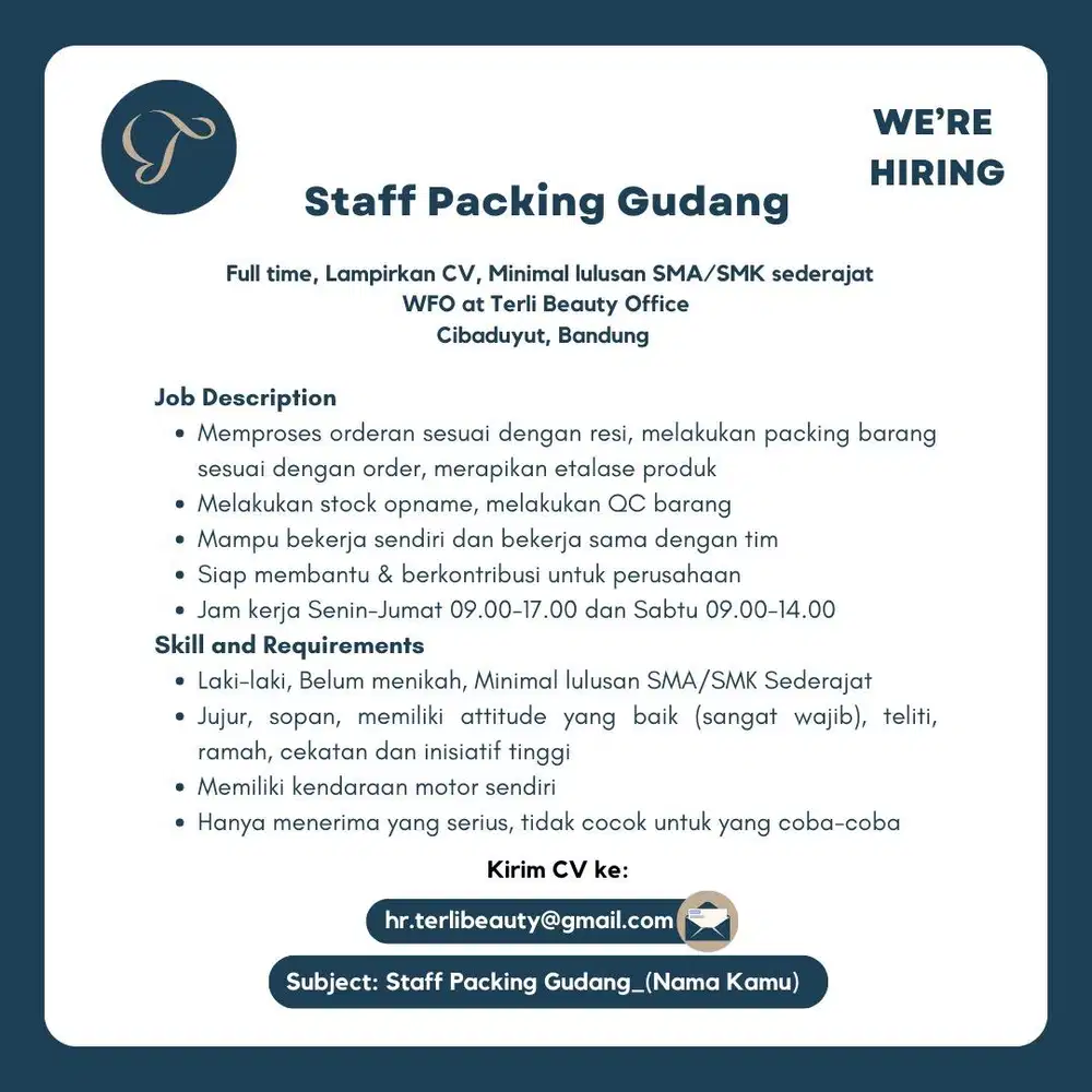 Staff Packing Gudang Lowongan