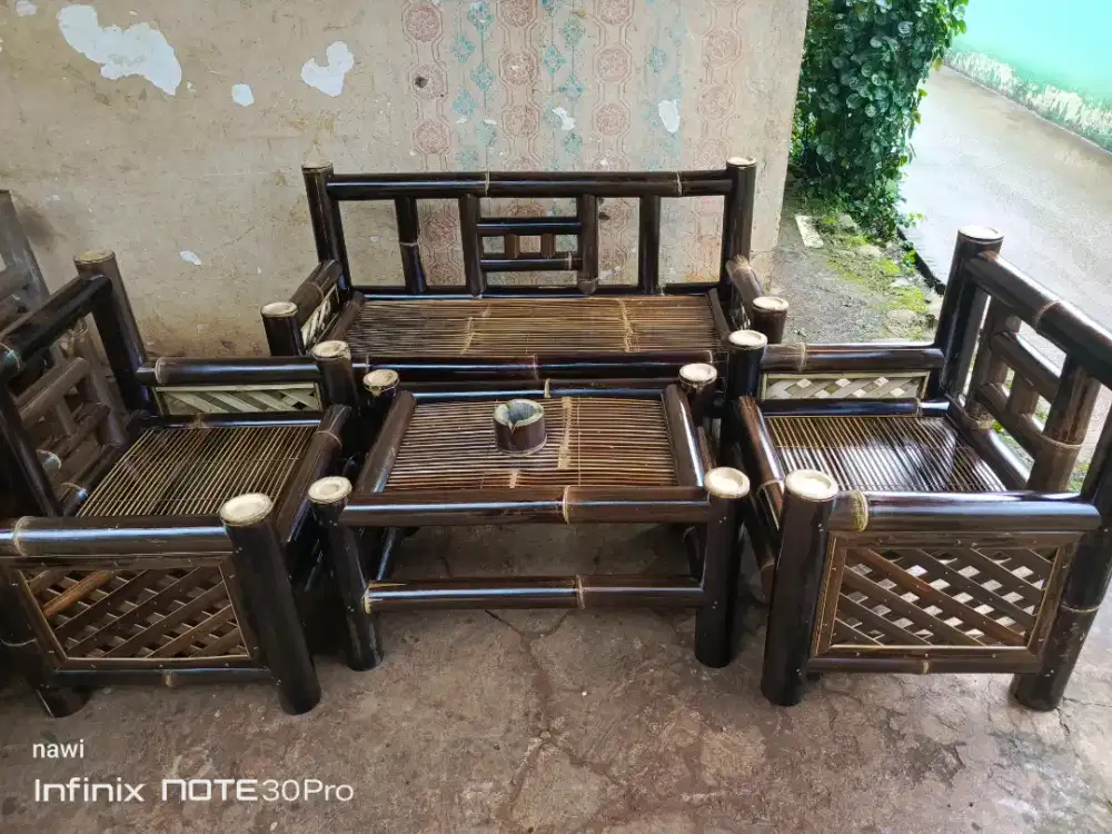 kursi dan bale bambu hitam bangku senderan