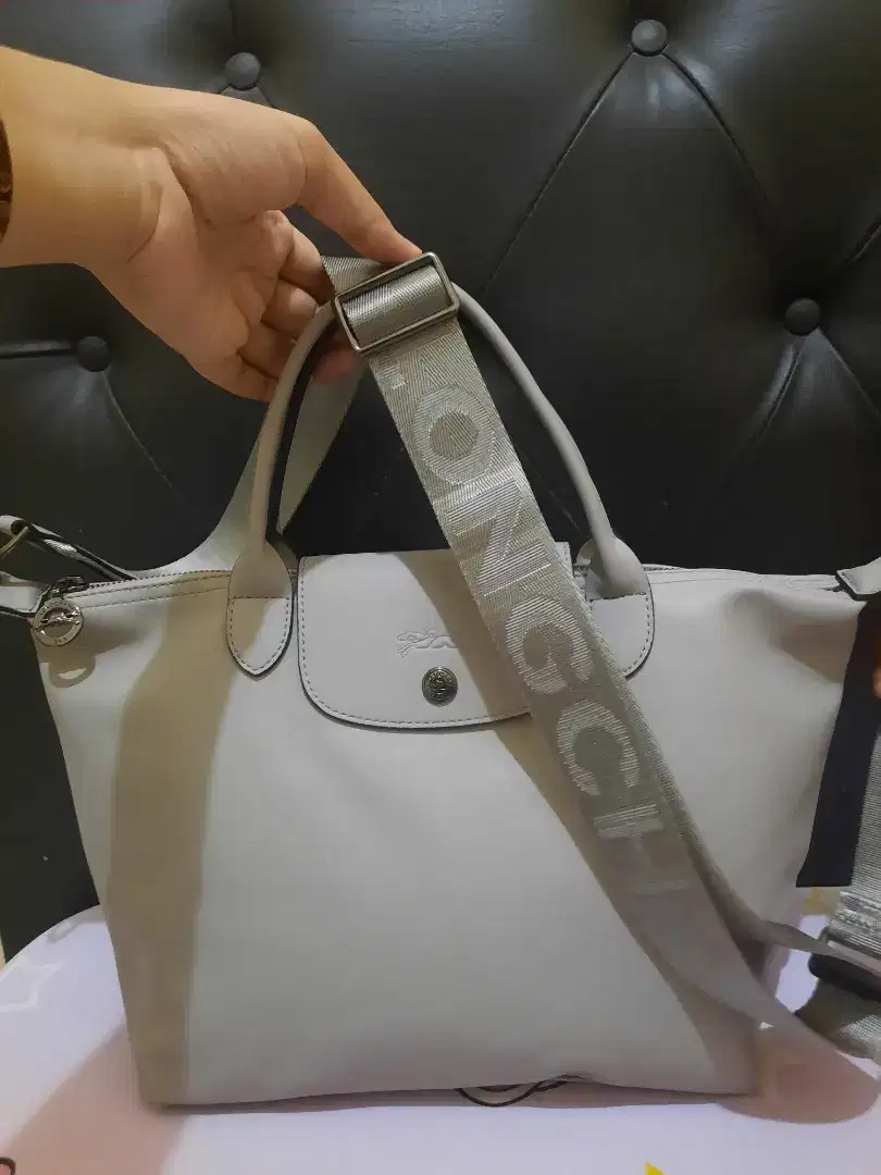 Longchamp Le Pliage Cuir Leather S Grey Original