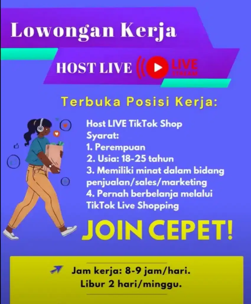 Di butuh kan karyawan untuk admin shope  live tiktok