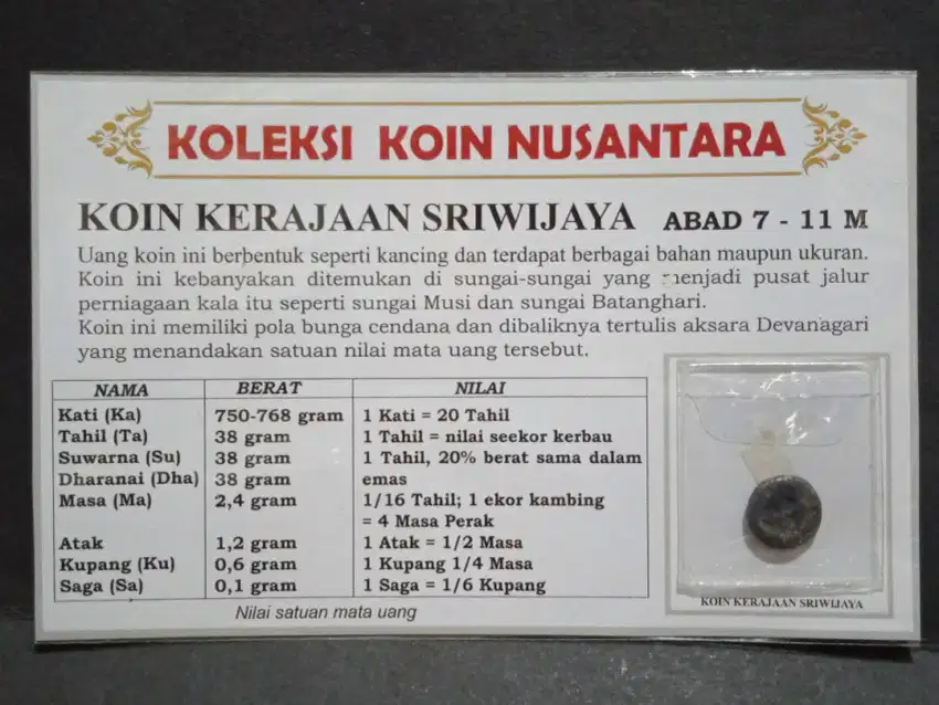 Koin Kuno Kerajaan Sriwijaya Abad 7 - 11 Masehi