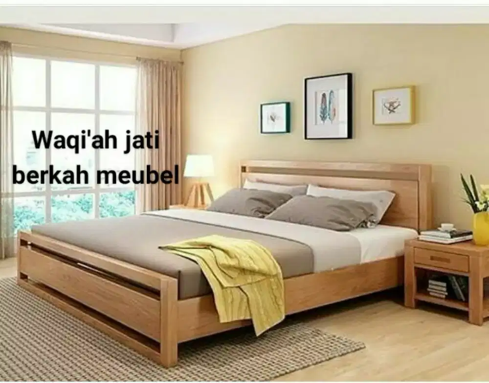 Tempat tidur minimalis modern 160x200, kayu jati tua