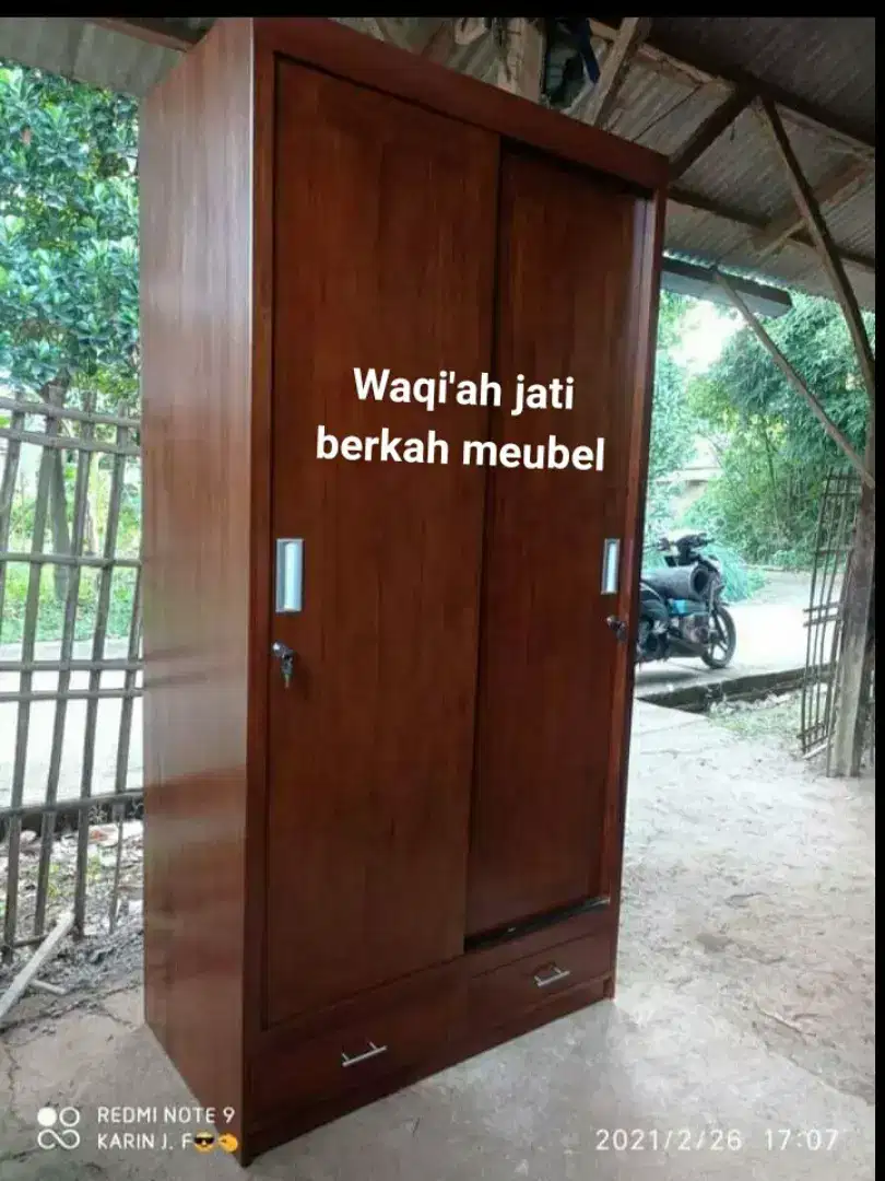 Lemari baju minimalis modern pintu 2, kayu jati tua