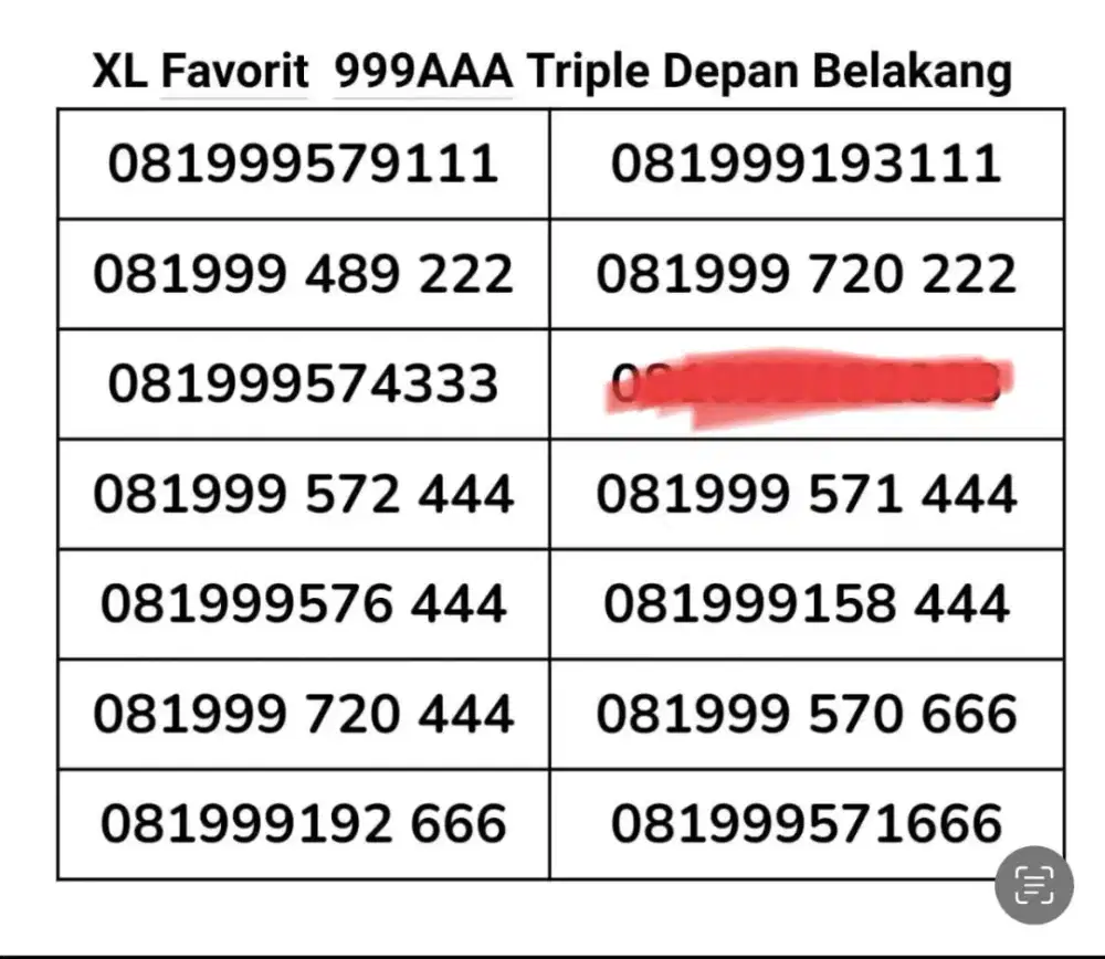 Nomer Cantik XL Triple Depan Belakang