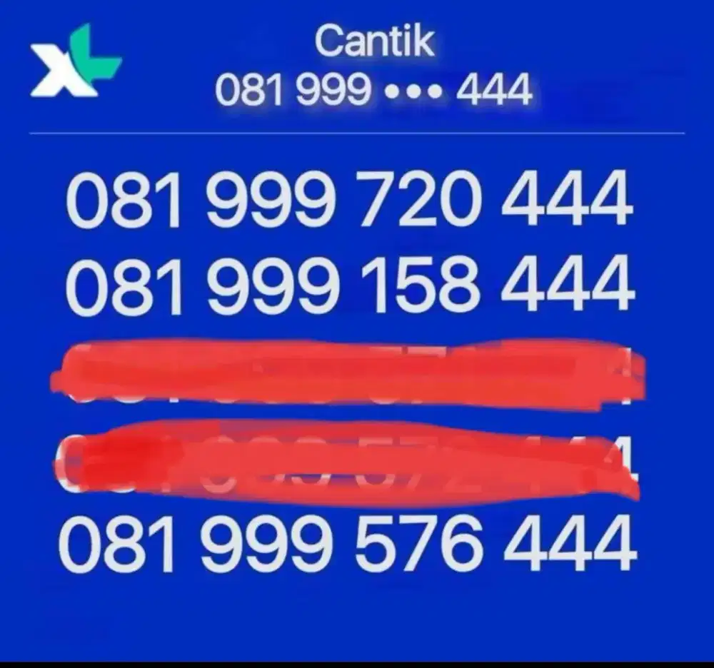 Nomer Cantik XL 081999xxx444