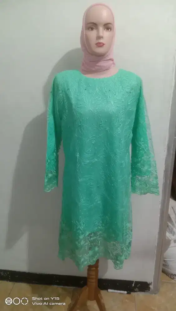 Kebaya muslim hijau Monte bulat untuk wanita cantik size L