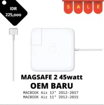 Charger Macbook Air 11in 2012-2015 Magsafe 2 45 Watt OEM