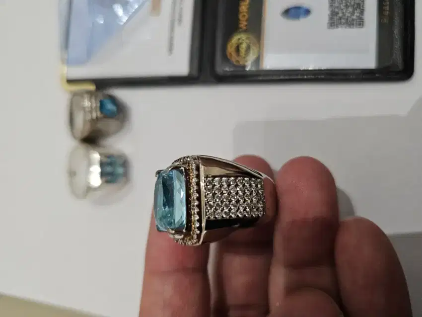 Natural blue topaz borongan , ring perak