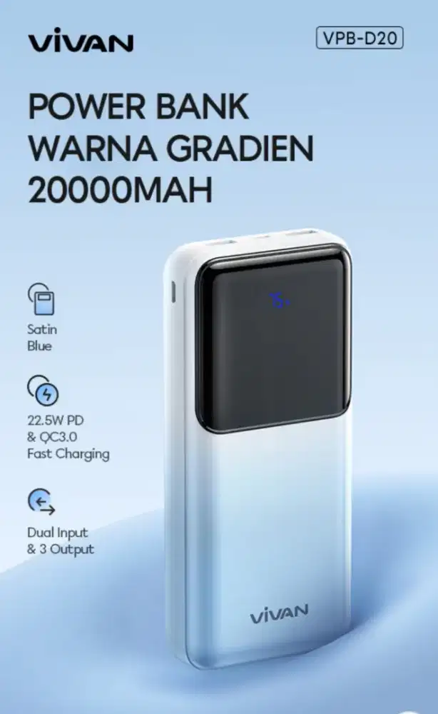 Jual Vivan Power Bank VPB-C20 Powerbank 20000mAh 3 Output Fast Charging 22  - Kota Bandung - Excelencia