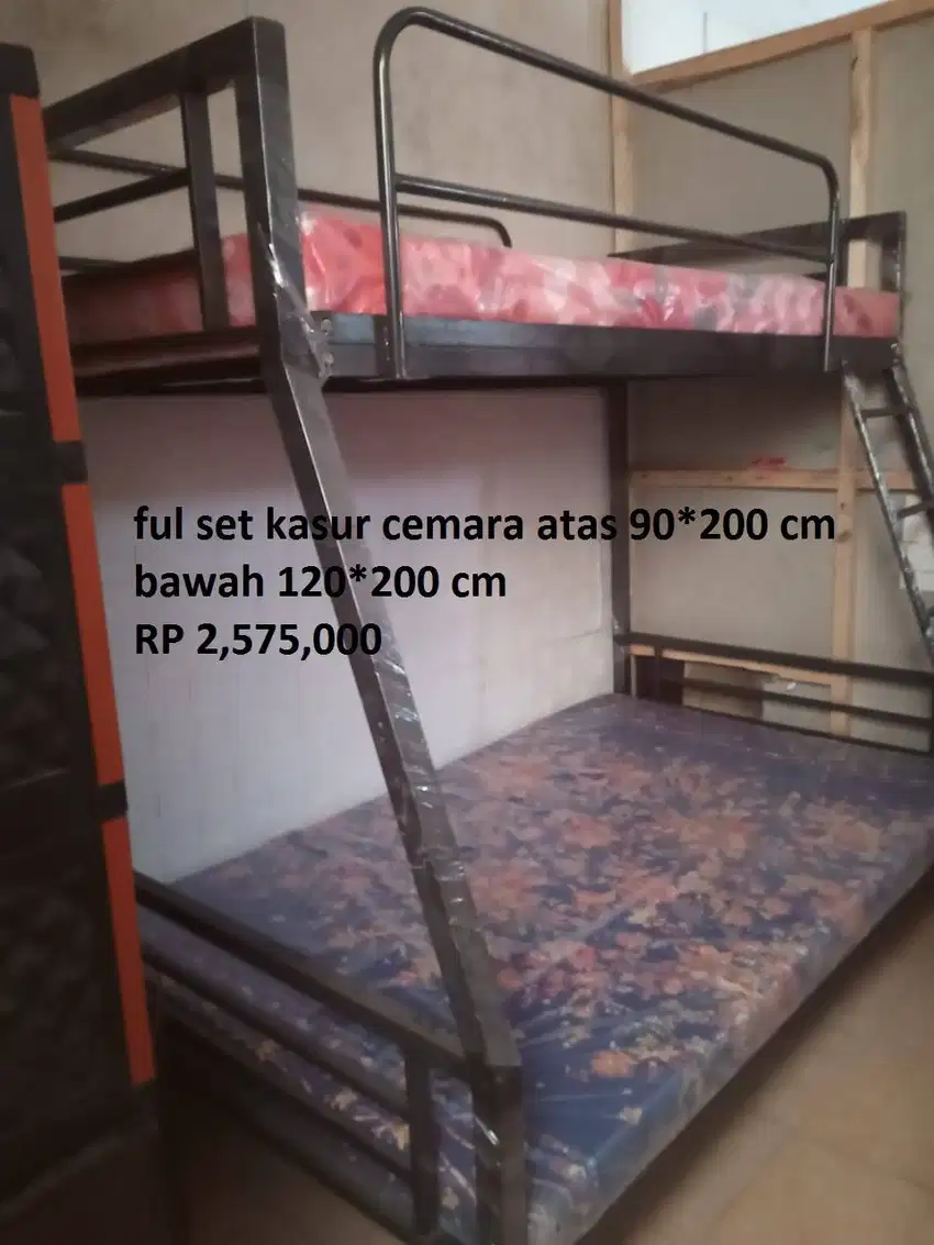 RANJANG TINGKAT BESI BERBAGAI UKURAN FUL SET KASUR BUSA CEMARA
